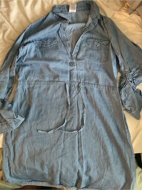 Serra Light Blue Denim Inspired Button-Front Casual Dress